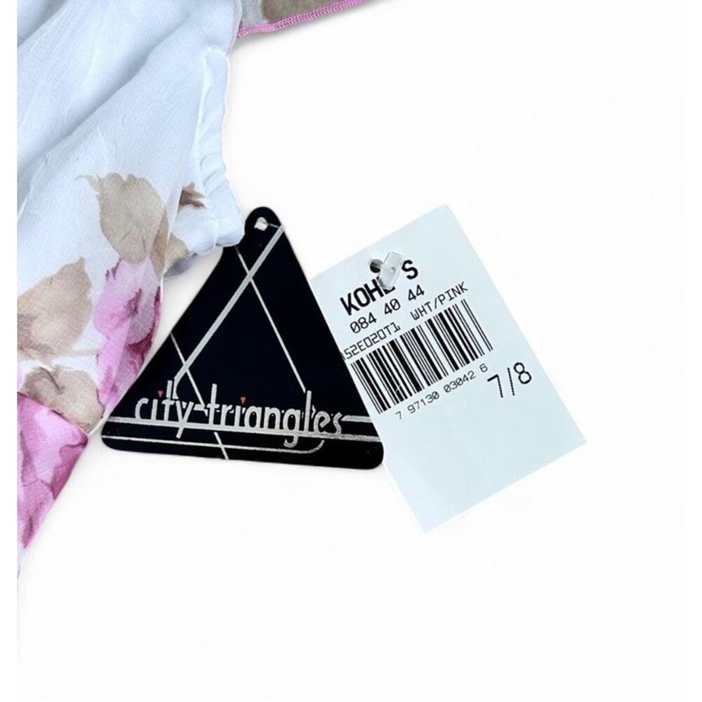 Vintage Y2K City Triangles White & Pink Floral Midi Dress Ruffles Size 7 NWT - Picture 5 of 6